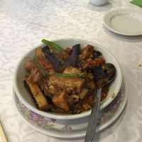Spicy eggplant with veggie meat  at Man Bo Vegetarian in Kowloon