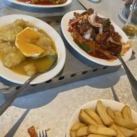Orange chicken and Chips   at Choi Gan in Clitheroe