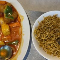 Main of sweet & sour crispy ch*cken and chowmein noodles. I’d already started then remembered I needed a photo    at Choi Gan in Clitheroe