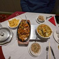 Vegan steak in Cantonese sauce, Special vegan curry with vegan fried rice at Choi Gan in Clitheroe