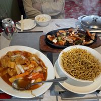 sweet and sour chicken and mock steak  at Choi Gan in Clitheroe