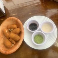 Mozzarella sticks with dipping sauces at NA NA  in Playa Del Carmen