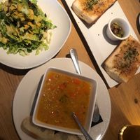 Cesar Salad. Soup, and Garlic Bread  at Blossom Restaurant on University in New York City