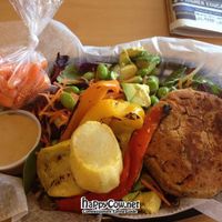 Sunflower Sesame Edgy burger with sesame dressing, large salad and extra grilled veggies. Everything was so fresh & delicious! at FeelGoods Cafe in St James