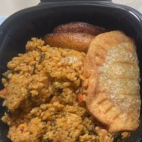 Veggie empanada, veggie rice, and sweet plantains.  at Cafe El Camino in Plaistow