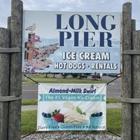 Their main sign is advertising the vegan soft serve!  at Long Pier Ice Cream in Geneva