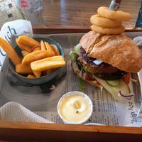 Beyond burger with fries and vegan mayo at Gewoon Bij Roon in Castricum