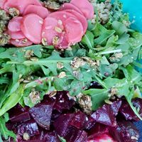 Beet salad with garlic dressing and pickled radishes at Grazery in Carlisle