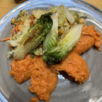 Mashed sweet potatoes/Julian vegetables and chickpeas.  at Sete Restaurante in Coimbra