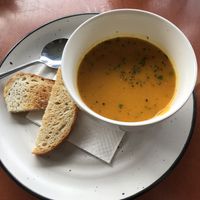 Soup of the day (small size). Olivani spread offered for toast at The Crafty Moa  in Arthurs Pass
