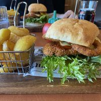 ‘Chicken’ burger and wedges   at The Crafty Moa  in Arthurs Pass