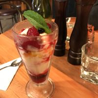 A vegan dessert! The "berry fruit parfait" can be made with vegan ice cream and no whipped cream - it was perfect.  at The Ranch Bar & Grill in Te Anau