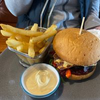 Vegetarian lentil burger with haloumi  at Cafe Melzar in Mount Gambier