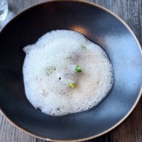 Foam of kombu with shitake and asparagus at Bosq in Den Hoorn Texel