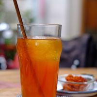 Iced rose hip tea at Hatena in Tokyo