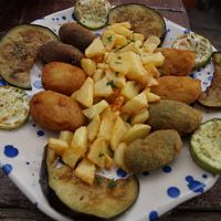 Vegetables  and croquetas at Restaurante El Albaricoque in Gran Canaria