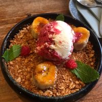 Vegan peanut butter / chocolate crumble with caramelised banana and sorbet   at The Botanist in York