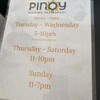 Hours  at Pinoy Filipino Restaurant in St Petersburg