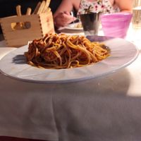 Spaghetti al ragù di soia...ottimi e abbondanti at Locanda Zanella in Cavallino-treporti