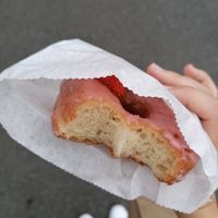Fluffy strawberry doughnut at Eve Kitchen in Sheffield