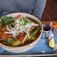 Vegan pho with tofu and pak choi with chillis at Nam Song in Sheffield