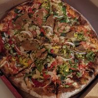 $55 dollars later we had every vegan topping on that pie! It was the most amazing thing ever!!!  at Sal's Pizza in Laconia