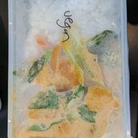 Vegan curry in plastic takeaway container at Crooked Kitchen in Bendigo