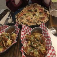 Pizza and jackfruit tacos at Plant Base in Lisbon