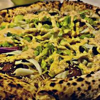 Vegan pizza with beyond meat balls at Plant Base in Lisbon