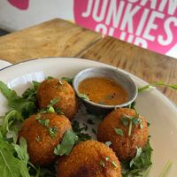 Spicy banana and “cheese” croquettes from Baked (zero waste concept, ask them about it or read it on the menu)  at Plant Base in Lisbon