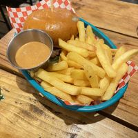 classic burger with friess  at Plant Base in Lisbon
