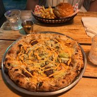 bigger than mac pizza and the classic burger  at Plant Base in Lisbon