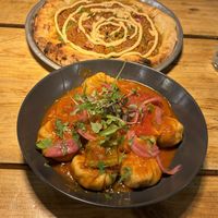  Chorizo pizza and spicy momos   at Plant Base in Lisbon