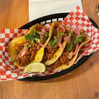 chorizo tacos (not worth it) at Plant Base in Lisbon