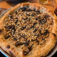 Mushroom pizza at Plant Base in Lisbon