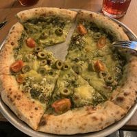 Pesto and mozzarella pizza   at Plant Base in Lisbon