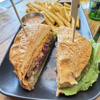 Bacon bbq burger SO GOODD  at Plant Base in Lisbon