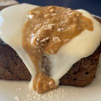 Amazing banana bread, peanut butter and soya yogurt   at Yallah Coffee Kiosk in St Ives