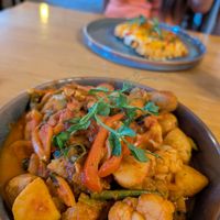 Vegan sausage casserole. Vegetarian parmo on the other side. at The Hamilton Russell Arms in Stockton-on-tees