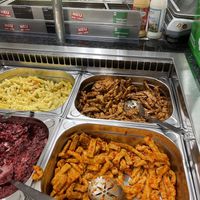 Salad bar including vegan mock meat at FRA Rewe City T1, Frankfurt Airport  at FRA - REWE City - T1 in Frankfurt