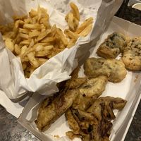 Chips, banana blossom and tofish at The Little Fish and Chip Shop in Brighton