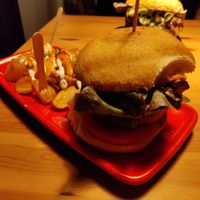 Slightly crunchy bread + thick patty = great burger at Cat Bar in Barcelona