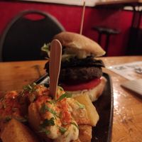 Black bean burger and bravas at Cat Bar in Barcelona