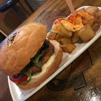 burger and potatoes at Cat Bar in Barcelona