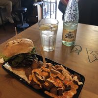 Burger and potatoes   at Cat Bar in Barcelona