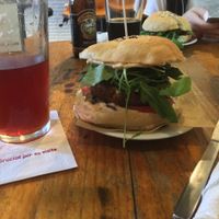 Champion burger and a sour beer at Cat Bar in Barcelona