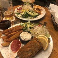 ‘Fish’ (front) and bean burger (back)  at Cat Bar in Barcelona