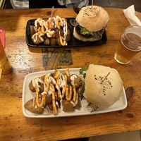 Burger, bravas and beer 🍻   at Cat Bar in Barcelona