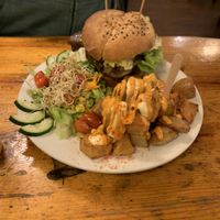 Black bean burger  at Cat Bar in Barcelona