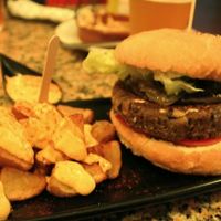 Black Cat Burger with patatas  at Cat Bar in Barcelona